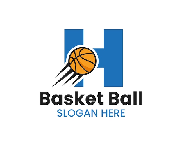 Initial Letter H Basketball Logo With Moving Basketball Icon. Basket Ball Logotype Symbol