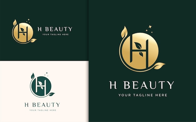 Initial letter h beauty logo template with leaf circle shape style