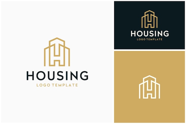 Vector initial letter h house with city building for home apartment real estate logo design