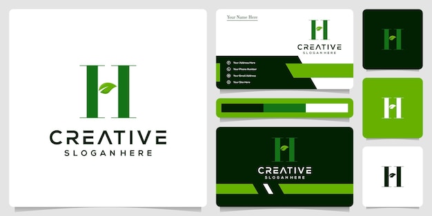 initial letter h leaf logo template and business card