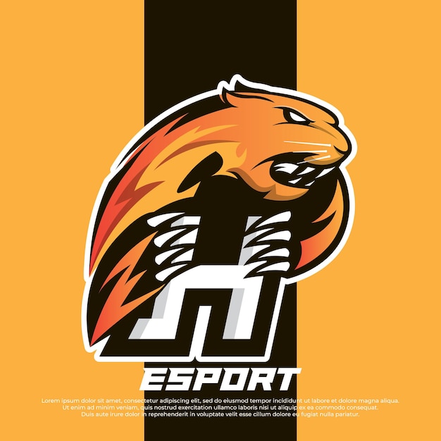 Initial letter h logo esport design panther esport logo design tiger mascot sport logo design