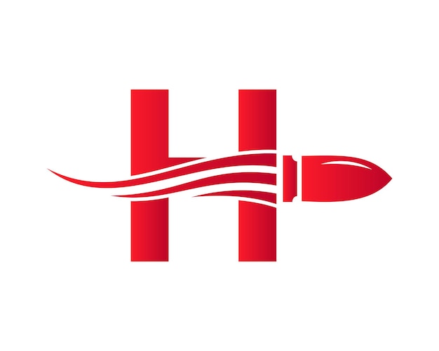 Initial Letter H Shooting Bullet Logo With Concept Weapon For Safety and Protection Symbol