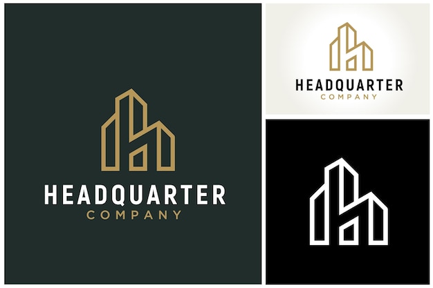 Initial Letter H with Apartment Headquarter Building Real Estate Architecture Logo design