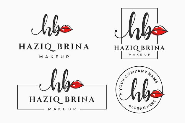 Vettore lettera iniziale hb h logo per la collezione di disegni vettoriali per il trucco del rossetto con labbra baciate