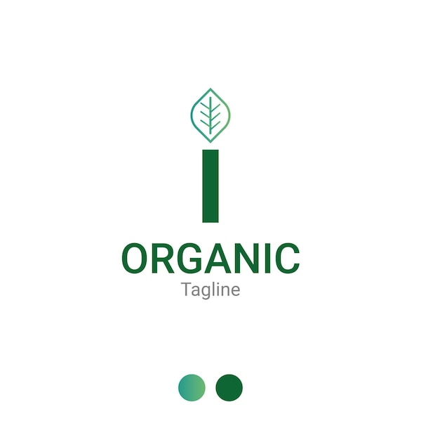 Заглавная буква i шаблон логотипа натурального листа или шаблон логотипа органической компании