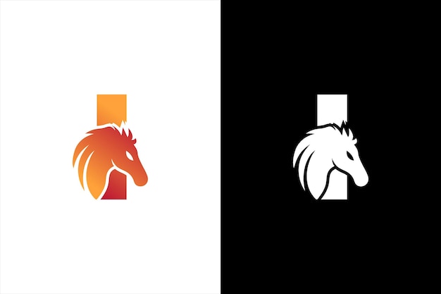 Initial letter I with horse vector logo design. Horse Letter I Illustration Template Icon.