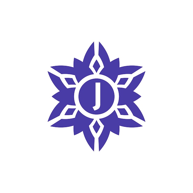 Initial letter J floral alphabet frame emblem logo
