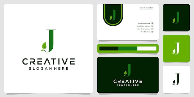 initial letter j leaf logo template and business card