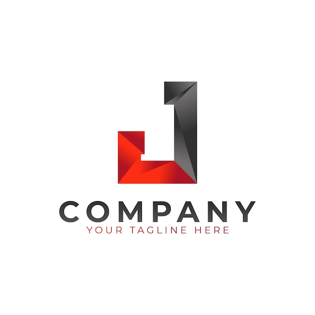 Initial Letter J Logo Design Black and Red Geometric Arrow Shape Low Poly Style Usable for Business