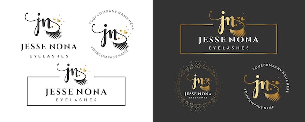 Initial letter JN J lash Eyebrow Lashes eyelash extension logo design collection for Branding