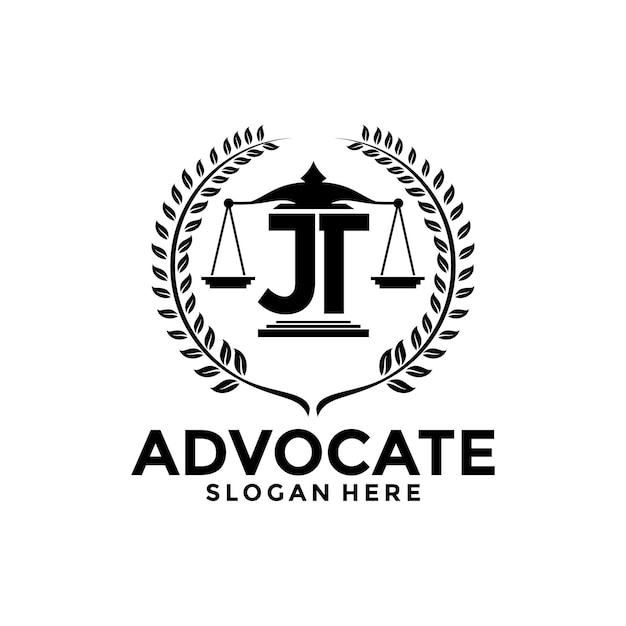 Vector initial letter jt and law firm logo advocate with justice symbol logo vector design template