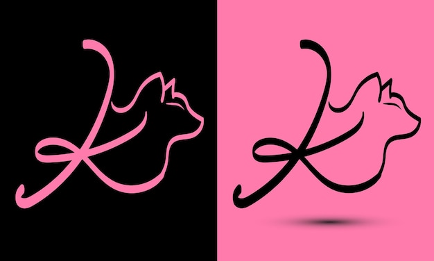 Initial letter k combine with cat head black and pink