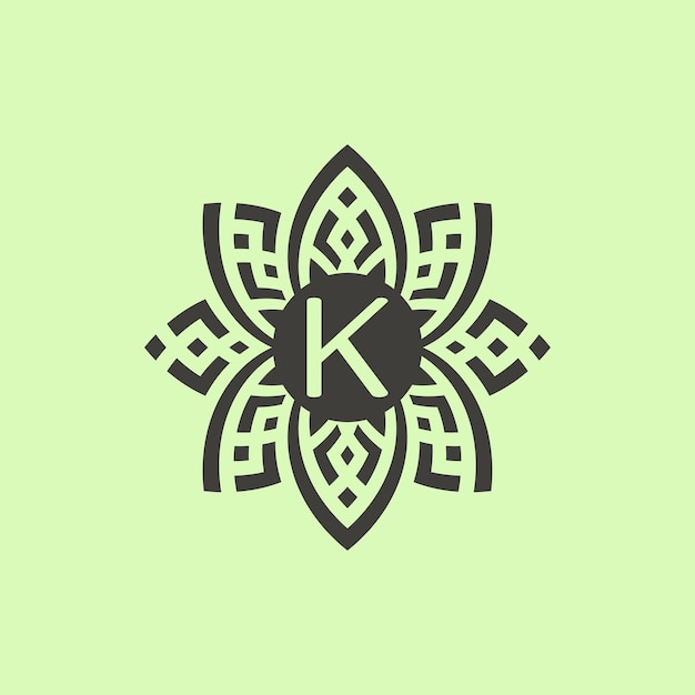Initial letter K floral ornamental border frame logo
