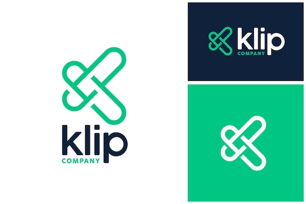 Clip per fogli di carta con lettera k iniziale per il design del logo di office stationary