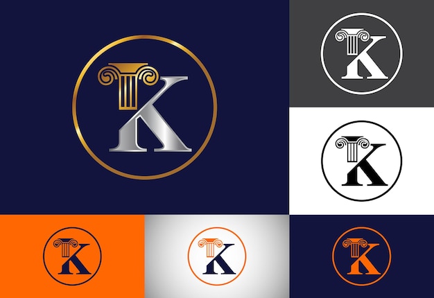 Initial letter K with law pillar logo design Law office vector logo template