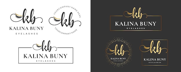 Initial letter kb k lash eyebrow lashes eyelash extension logo design collection for branding