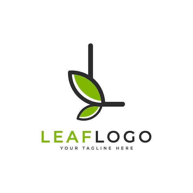 Initial letter l logo black shape linear style linked with green leaf symbol usable for business