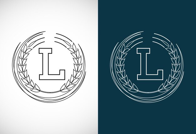 Initial letter L with wheat wreath Organic wheat farming logo design concept Agriculture logo