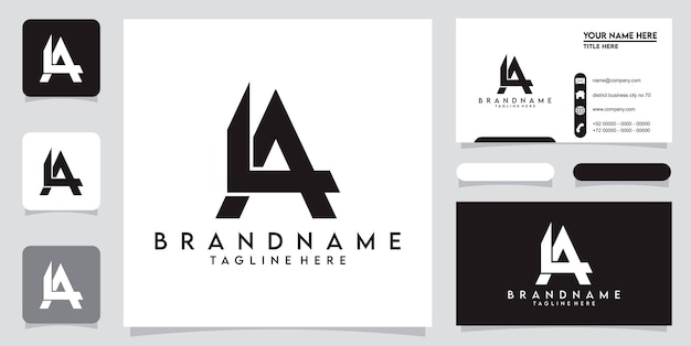 Initial letter la or al typography logo design vector with business card design premium vector