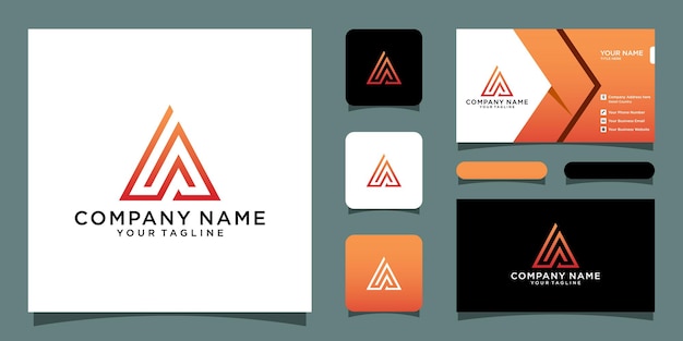 Initial letter logo a, logo template designs with business card design template premium vector