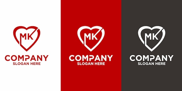 Initial letter m k love logo vector design template