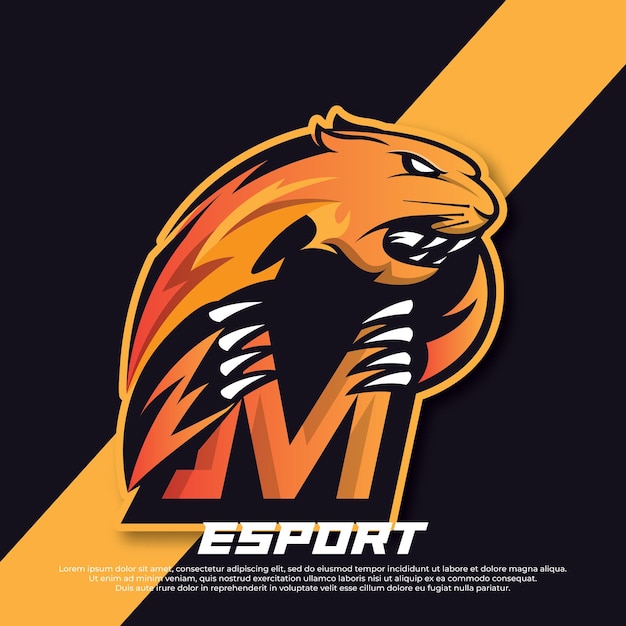 Design esport del logo m lettera iniziale design del logo esport della pantera design del logo sportivo della mascotte della tigre