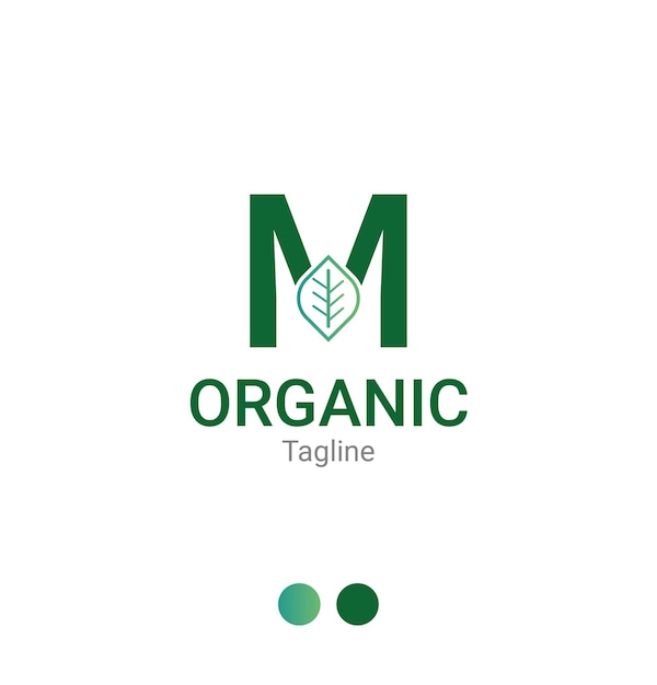 Начальная буква м шаблон логотипа натурального листа или шаблон логотипа органической компании