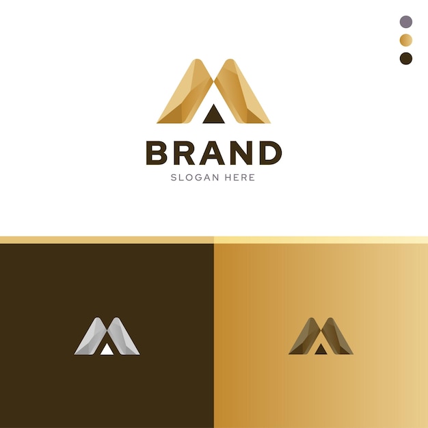 Initial letter M royal geometry concept logo design idea template vector with color combination elegant gold luxury premium brand identity