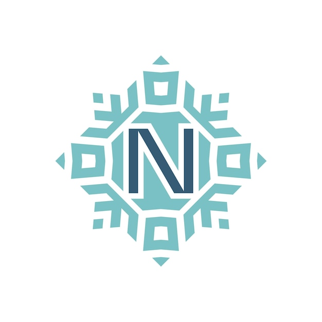 Initial letter N abstract snowflake square emblem logo