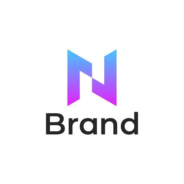 Первоначальная буква n синий и фиолетовый градиент цвета линии искусства контур логотипа