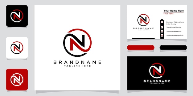 Initial letter n logo design vector template creative n logo design with business card design template