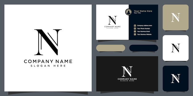 Дизайн логотипа буквица N с визитной карточкой