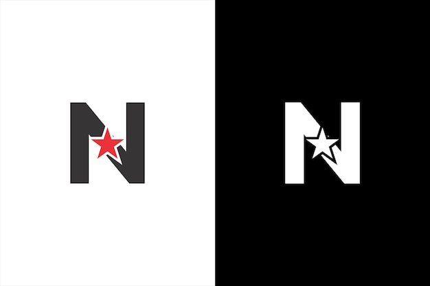 Начальный логотип буквы N, знак красной звезды Фирменный стиль Корпоративный необычный шаблон дизайна логотипа