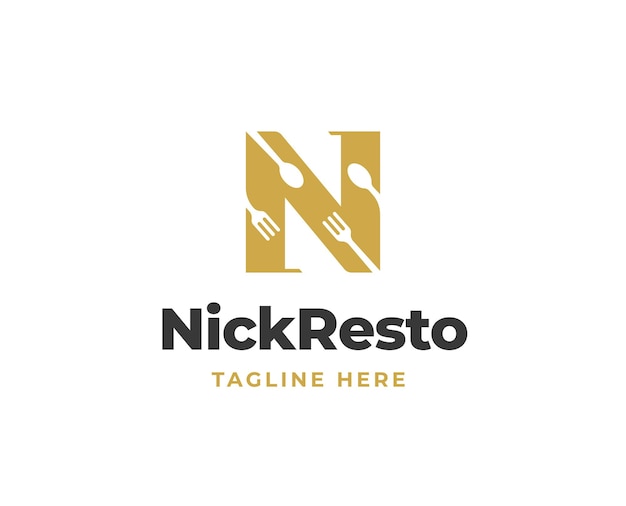 Vector initial letter n logo with fork and spoon icon for restaurant logo