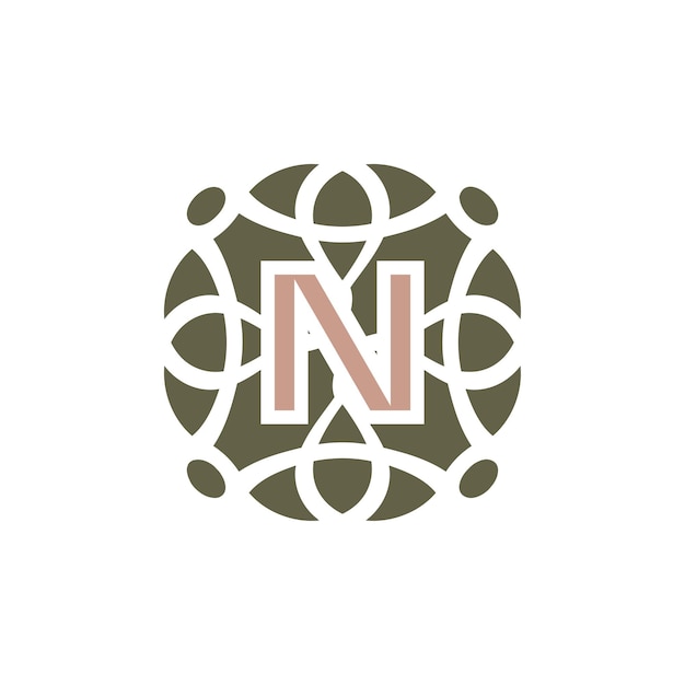 Initial letter N ornamental elegant pattern emblem frame logo