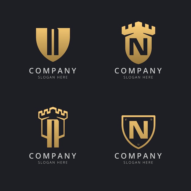 Vector initial letter n and shield with golden style