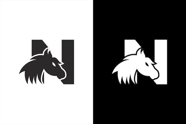 Initial letter N with horse vector logo design. Horse Letter N Illustration Template Icon emblem