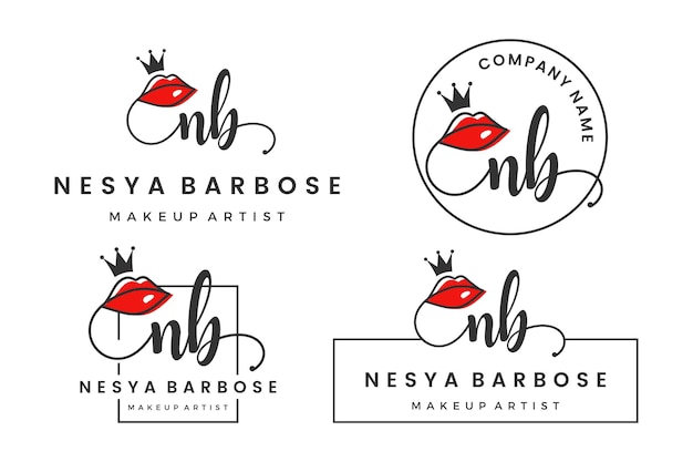 Vector initial letter nb n logo for lip kiss lipstick makeup vector design collection