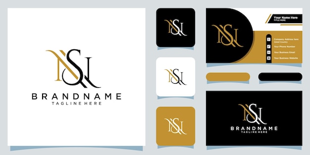 Initial Letter NS logo design template creative initial SN symbol with business card design Premium Vector