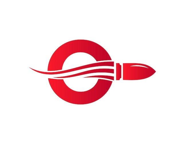 Первоначальная буква O Shooting Bullet Logo с концептуальным оружием для символа безопасности и защиты