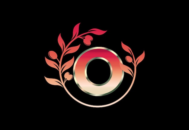 Начальная буква O знак с венком из оливковой ветви, круглая цветочная рамка из оливковой ветви