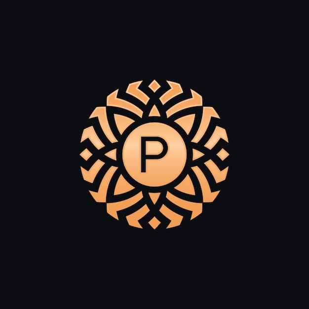 Vector initial letter p abstract floral medallion emblem logo