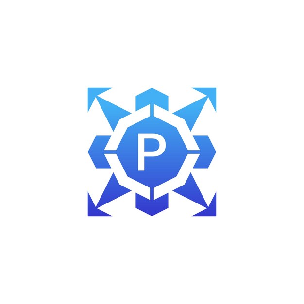 Initial letter P arrow direction technology bagde logo