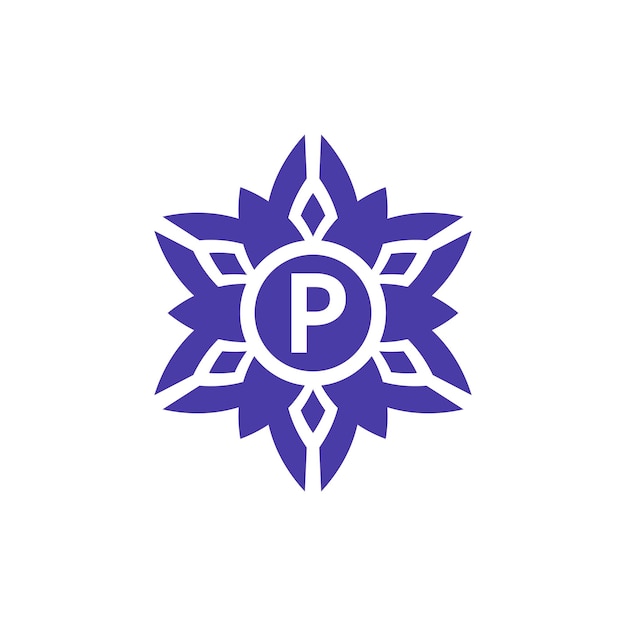 Начальная буква P цветочный алфавит рамка эмблема логотип