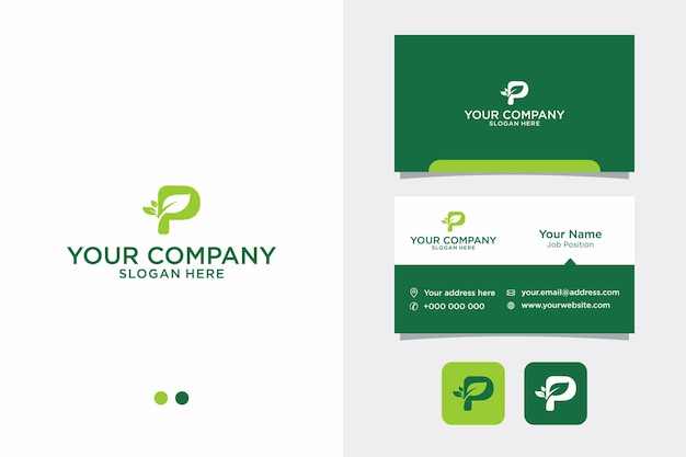 Initial letter p and leaf logo with business card