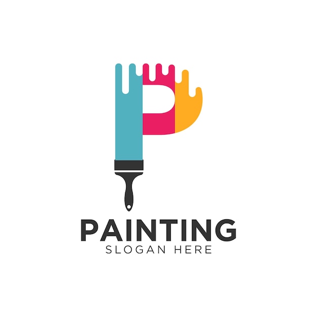 Initial letter P with painting logo design vector