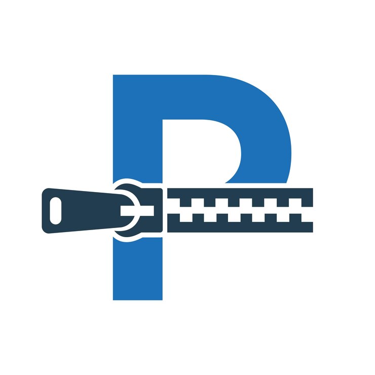 Vector 字母 p  zipper 标志用于时尚布料刺和织符号身份模板