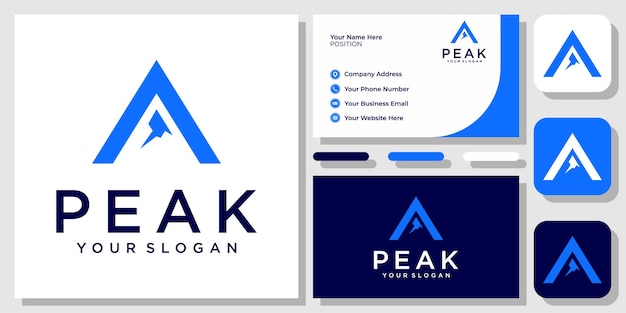 Initial Letter A Peak Mountain Triangle Landscape Adventure Logo Design with Business Card Template