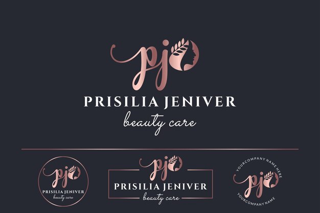 Initial letter PJ P logo feminine for woman face and beauty silhouette vector design collection