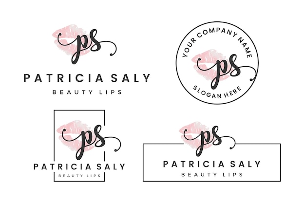 Vector initial letter ps p logo for lip kiss lipstick makeup vector design collection